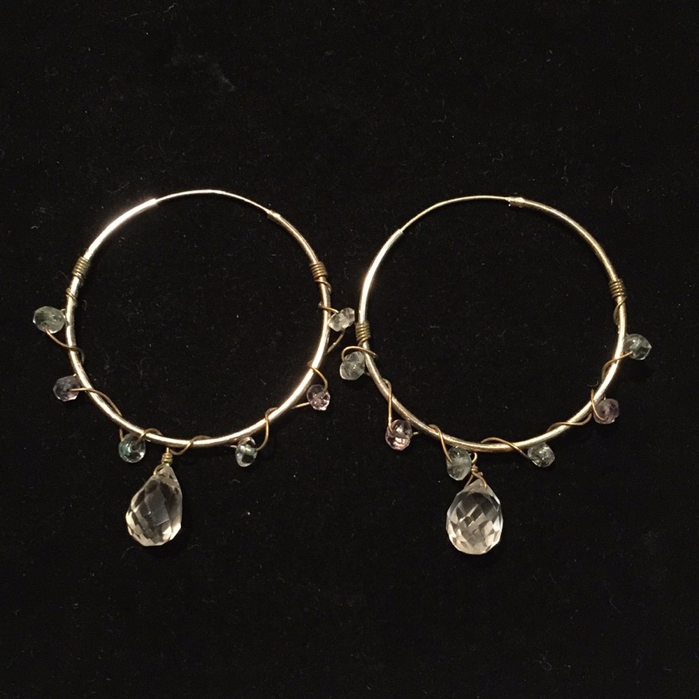 Sterling Silver Hoop Earrings with Crystals